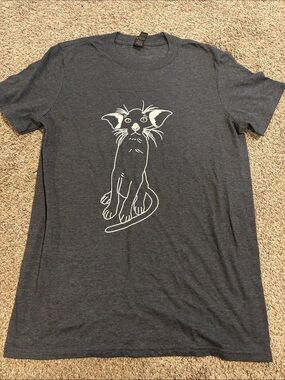 Anvil Dark Heather Blue Cat Line Art T-Shirt